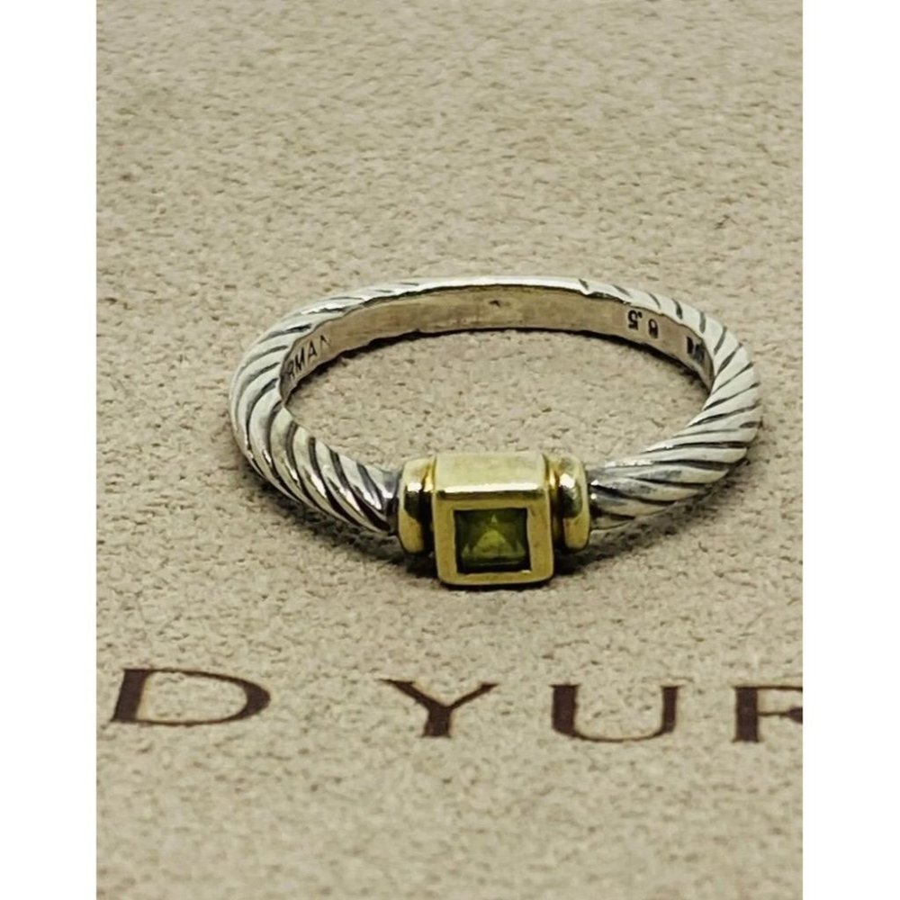 DAVID YURMAN STERLING & 14K GOLD PERIDOT CLASSIC CABLE BAND RING 6.5